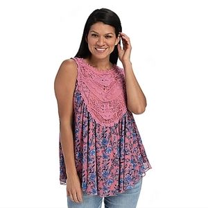 Pink Floral Sleeveless Blouse